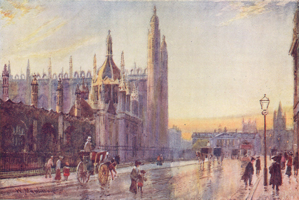 CAMBRIDGE. King's College Gateway Chapel-Twilight 1907 old antique print